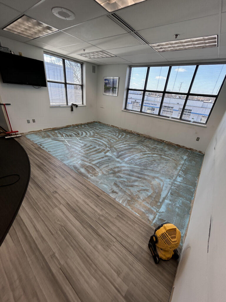 Flooring detail around an architectural transition