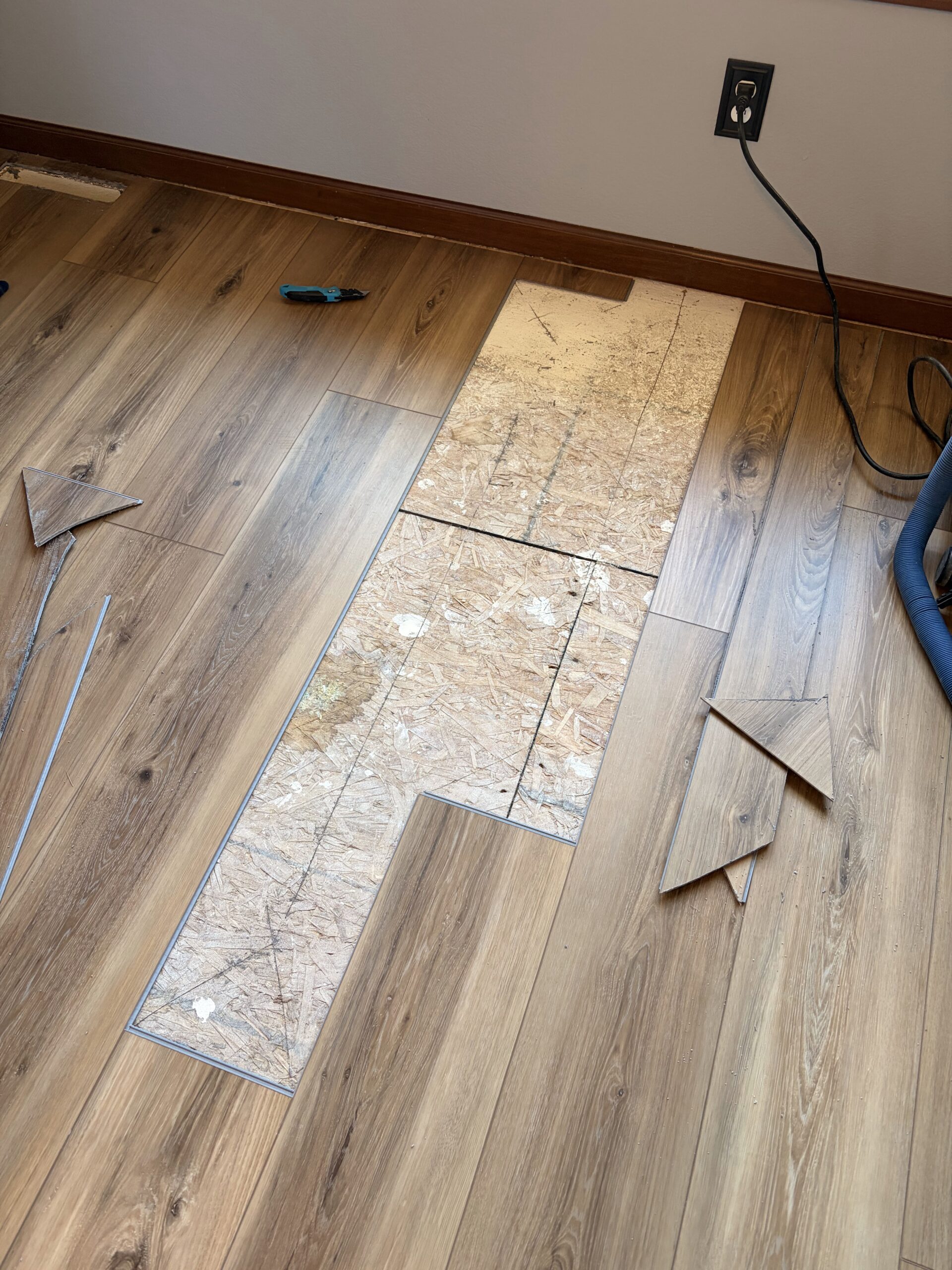 LVP repair area opened to the subfloor