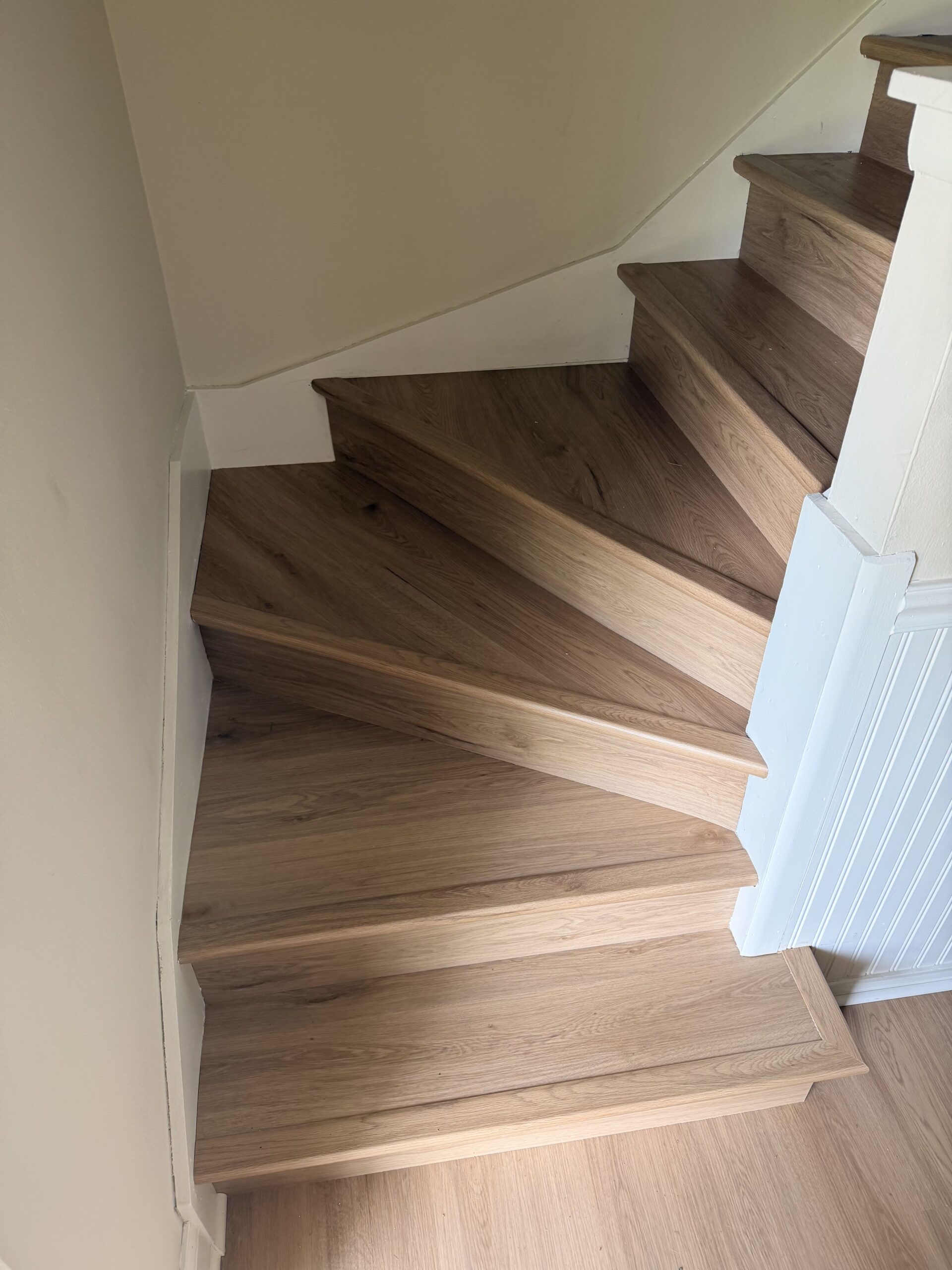 LVP stair treads and risers finished against the wall