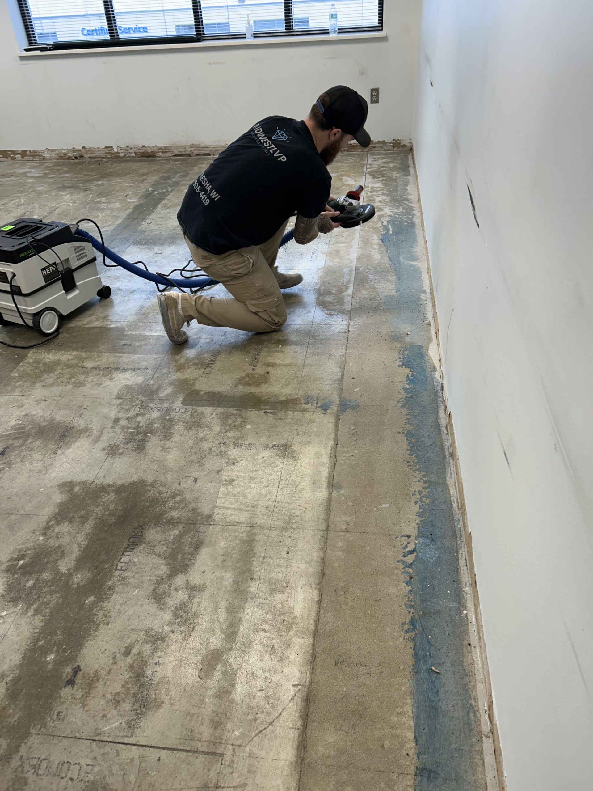 Concrete slab ground flat before new commercial flooring