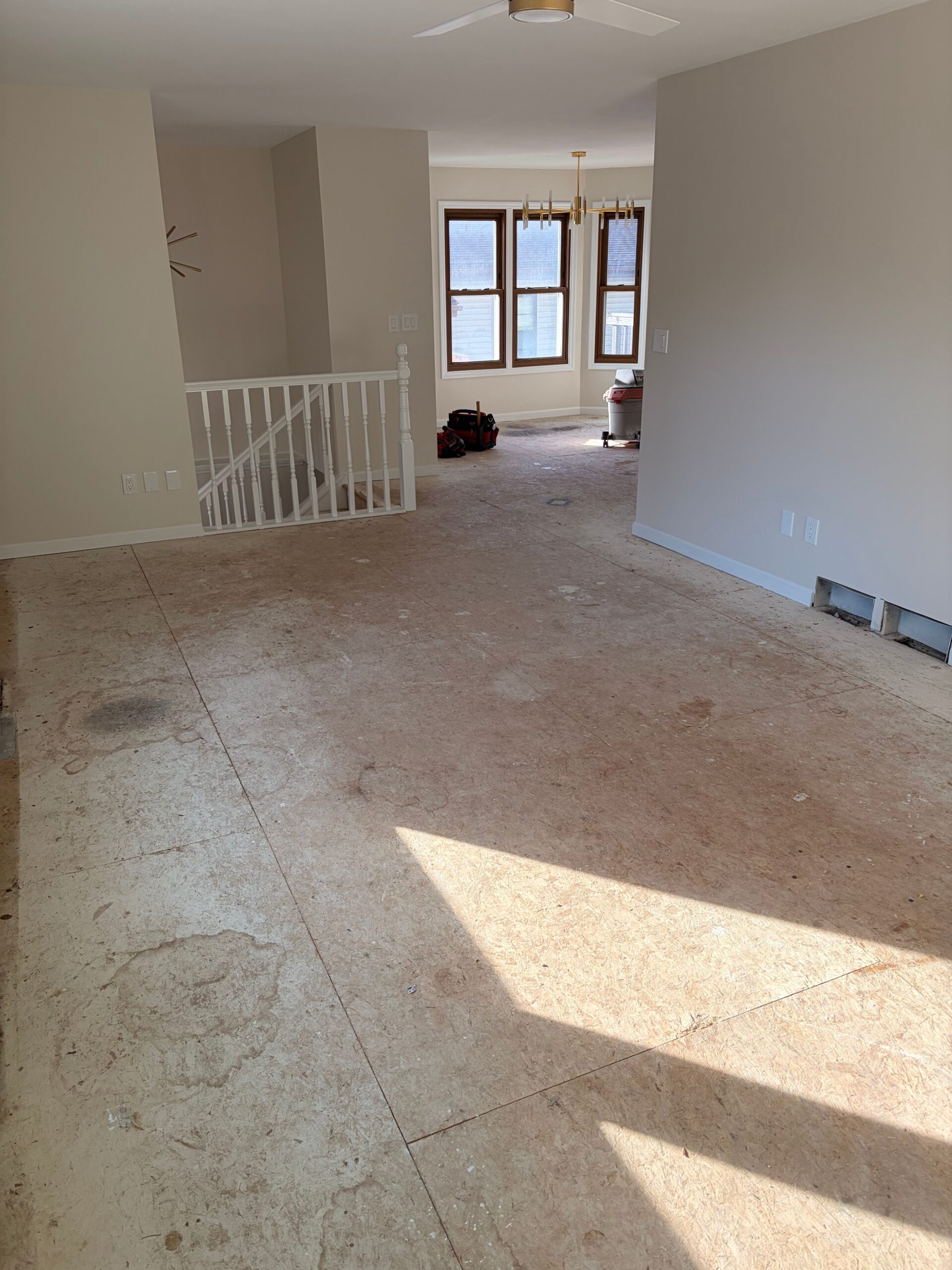 Subfloor cleaned down after adhesive and old flooring removal